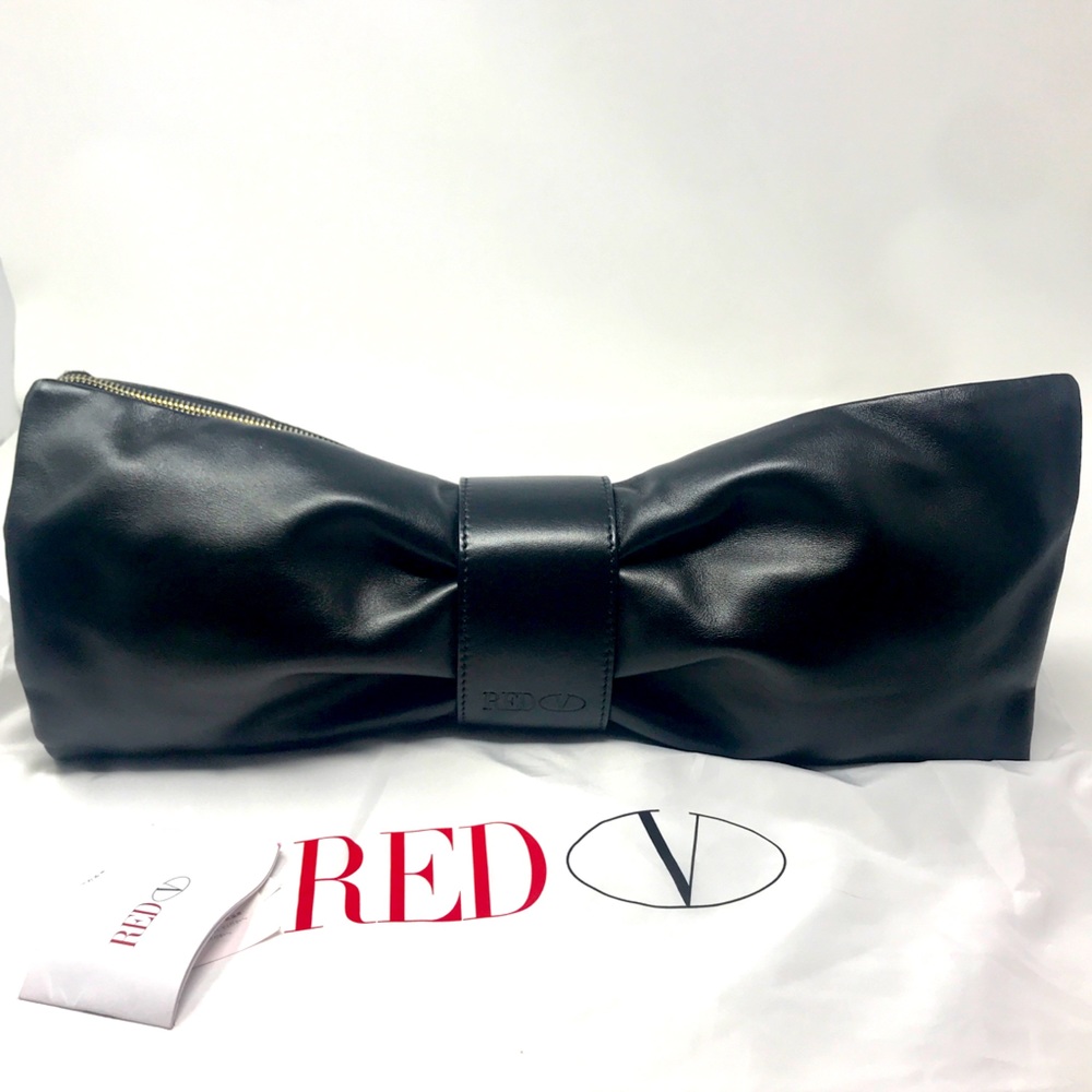 RED Valentino Black XL Bow Clutch